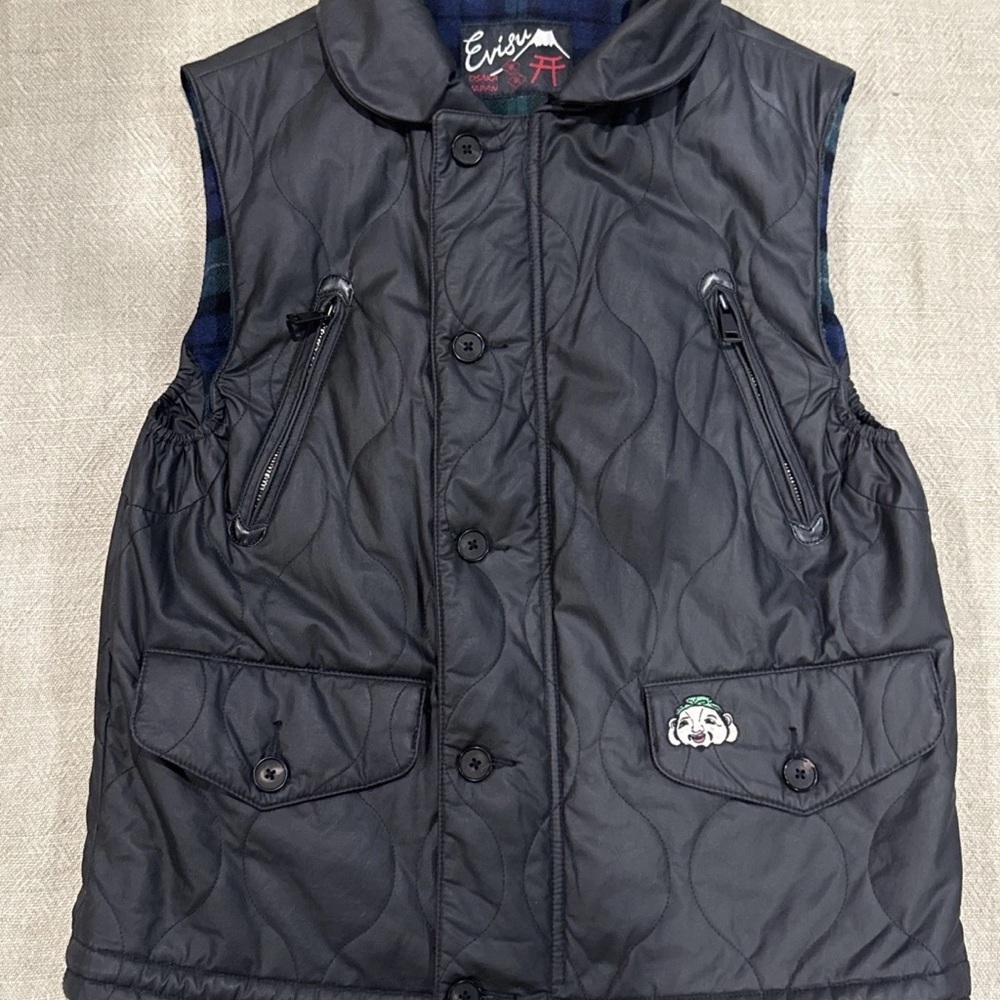Evisu Black and Blue Plaid Lined Vest